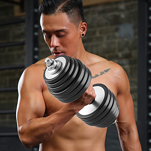 RUNWE 2021 Latest Pure steel Adjustable Dumbbells Weights Barbell Free Weight 40/60/90/110 Exercise Fitness 3 in 1 Lifting Workout Strength Training Connecting Rod Home Gym Office
