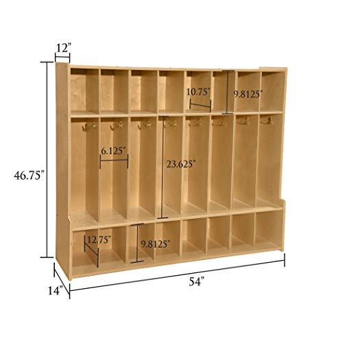 Contender 8-Section Coat Locker with Bench & Cubby Storage, Wooden Backpack Cubby Storage Organizer with Hooks for Daycare, Classroom, Home [Greenguard Gold Certified]