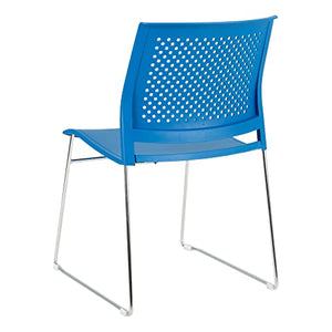 Norwood Commercial Furniture Chrome Sled Base Stack Chair, Perforated Seatback, Brilliant Blue (Pack of 5)