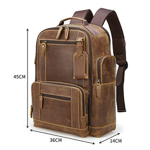 WJPTL Men Men's Leather Backpack，Portable Large Capacity Laptop Rucksack，Synthetic Leisure Travel、Business、Student、Office Daypack School (Color : Brown, Size : 15.6inchs)