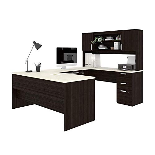 Bestar, Ridgeley Collection, Modern Executive Computer Desk with Pedestal and Hutch
