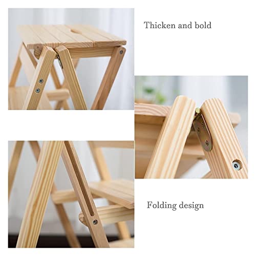 LUCEAE Folding Wooden Step Stool, 2 Steps, Non-Slip Tread, Portable Footstool