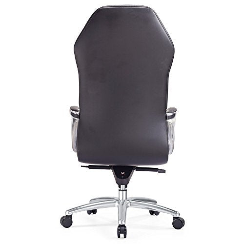 Modern Ergonomic Sterling Leather Executive Chair with Aluminum Base- Black