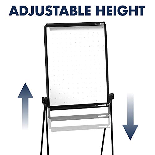 Quartet Easel, Heavy Duty, 70" High, Adjustable, 26" x 34" Whiteboard, Reversible, Flip Chart Holder, Unimate Total Erase, Black Frame (100TE)