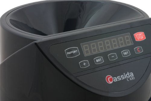 Cassida C100 Electronic Coin Sorter/Counter, Countable coins 1¢, 5¢, 10¢, 25¢, 250 coins/min, 110 VAC