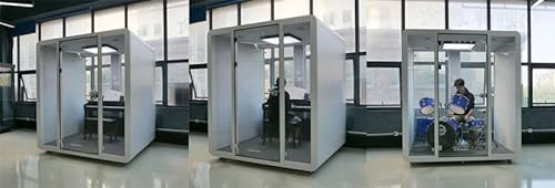 Generic Mobile Office Pod Booth Meeting Room with Glass Door, LED Lights, Stand Alone, Folding Conference Table with Wheels - Large Size