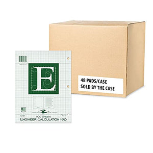 Case of 48 Engineer Pads, 8.5"x11", 100 sheets of 16# Green tint Paper, 5x5 printed Grid, 3-Hole Punched, top glued, Extra Heavy Backing