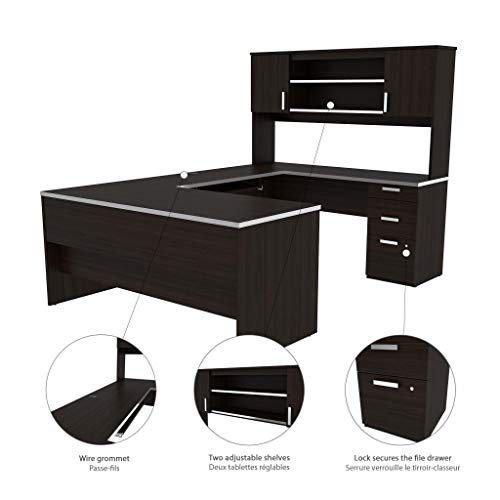 Bestar Ridgeley Executive Computer Desk with Hutch, Lateral File Cabinet, and Bookcase - Dark Chocolate