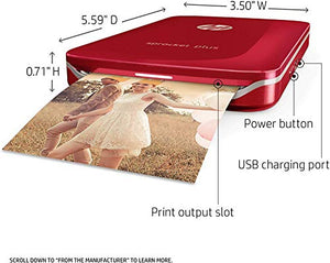 HP Sprocket Plus Instant Photo Printer, Print 30% Larger Photos on 2.3x3.4 Sticky-Backed Paper – Red (2FR87A), Small