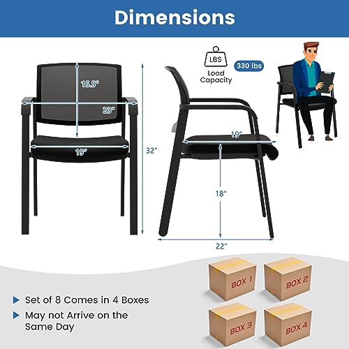 Tangkula Set of 8 Stackable Conference Room Chairs with Upholstered Seat, Mesh Backrest & Armrests - Black