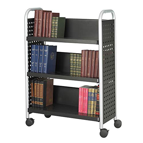 Safco Scoot Single-Sided Book Cart 5336BL Black, Swivel Wheels, 3 Slanted Shelves