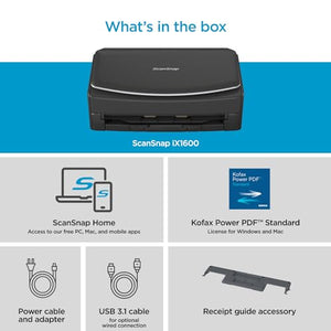 ScanSnap iX1600 Wireless/USB High-Speed Document Scanner with Touchscreen, Auto Feeder - Black