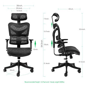 Ergonomic Mesh Office Chair High Back with Adjustable Headrest/Tilt Back/Tension/Lumbar Support/Armrest/Seat Breathable High End Argomax Computer Desk Chair 360 Swivel Self Adaptive Base (Upgrade)