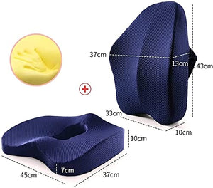 SMSOM Memory Foam Seat Cushion and Lumbar Back Support Pillow - Blue