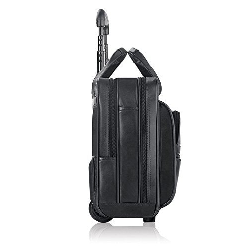 Solo New York Franklin Rolling Laptop Bag. Premium Leather Rolling Briefcase for Women and Men. Fits up to 15.6 inch laptop - Black
