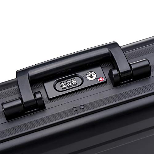 Aluminum Briefcase Large laptop case attache cases, TSA Customs Lock Custom space sponge shockproof Instrument, metal briefcase (black, 18.1X13.8X6.1 inch)