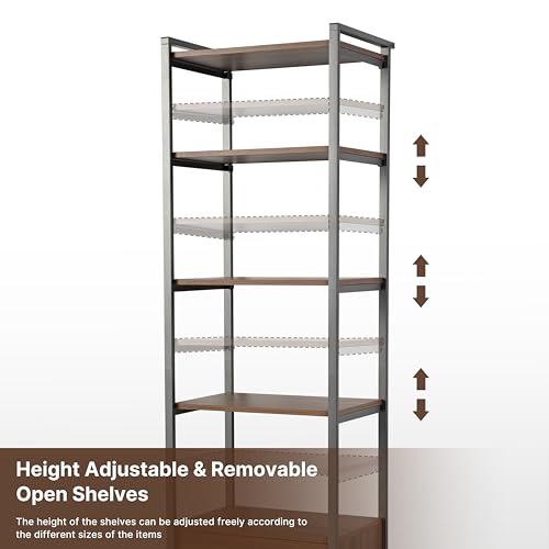 EUREKA ERGONOMIC Tall Bookshelf with 2 Drawers, 85" 5-Tier Walnut Bookcase