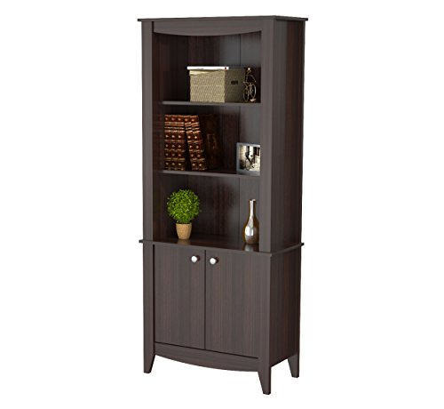 Inval BE-8004 Espresso Wengue Wood 4 Shelf Bookcase with Covered Storage