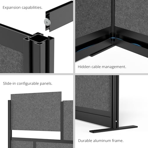 S Stand Up Desk Store Workflow Modular Wall | 53in x 70in | Room Divider with Whiteboard, Acrylic Panels, Sound Absorbent Panels | Black Frame