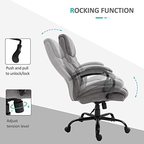 Vinsetto Big and Tall Ergonomic Executive Office Computer Chair 500lbs High Capacity with Upholstered Thick Padding Headrest and Armrest, 5 Univeral Wheels and Linen Finish, Light Grey