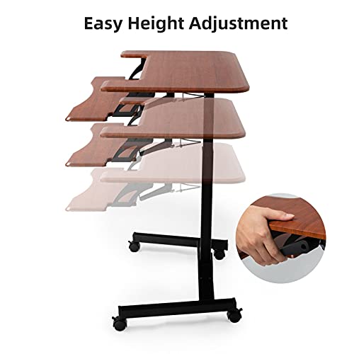 FRITHJILL Mobile Stand Up Desk, Pneumatic Height Adjustable Sit Stand Laptop Desk Movable Workstation with Keyboard Holder