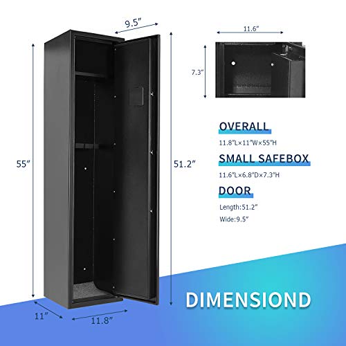 4 Gun Safe Rifle Safe Cabinet, Long Gun Safe for Rifle Shotgun for Home, Quick Access Gun Storage Cabinet with Handgun Safe Box Slient Mode(Keyboard PIN Code)