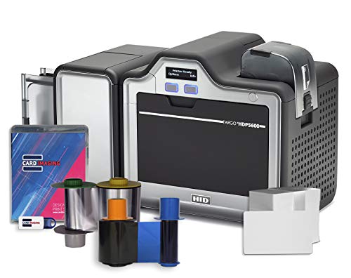 Fargo HDP5600 Dual Sided 600 DPI ID Card Printer & Supplies Bundle with Card Imaging Software 93640