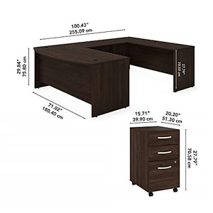 Bush Business Furniture Studio C U Shaped Desk with Mobile File Cabinet, 72W x 36D, Black Walnut