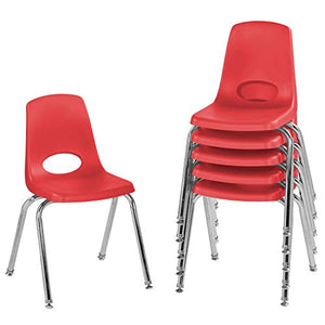 FDP 16" School Stack Chair, Stacking Student Seat with Chromed Steel Legs and Nylon Swivel Glides; for in-Home Learning or Classroom - Red (6-Pack), 10368-RD