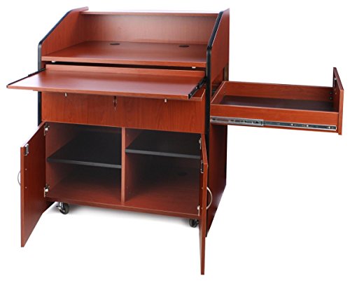 Displays2go Heavy Duty Podium Presentation Stand, Locking Drawer and Cabinet, Hidden Wheels (LMMD40DC)