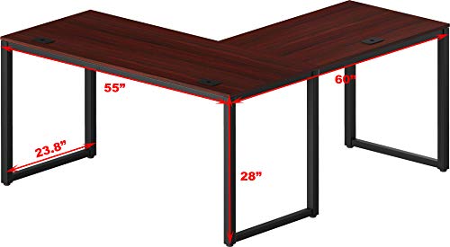 SHW Home Office 55"x60" Large L Shaped Corner Desk, Black Cherry