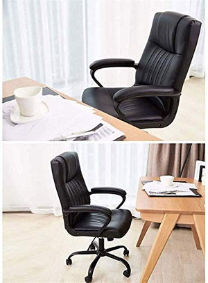 KouRy Ergonomic High Back Rocking PU Leather Office Chair - Reclining Computer Desk Chair (Black)