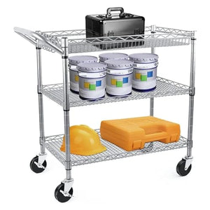 WAOCEO Kitchen Storage Cart Heavy Duty 3 Tier Utility Cart with Wheels, 990Lbs Capacity Commercial Grade Rolling Utility Cart
