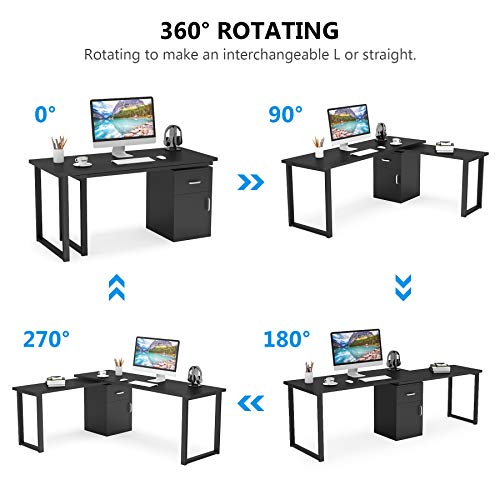 Tribesigns Reversible L Shaped Corner Computer Desk with Storage File Cabinet, 55 inch Rotating Standing Executive Office Study Writing Desk Table Workstation with Drawers for Home Office (Black)