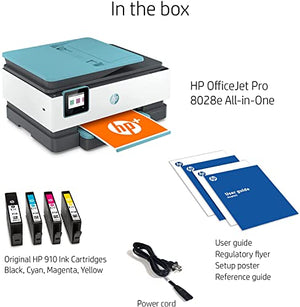 HP OfficeJet Pro 80 28e All-in-One Wireless Color Inkjet Printer, Print Scan Copy Fax, Ethernet, 20 ppm, Auto 2-Sided Printing, 35-Sheet ADF, 4800 x 1200 dpi, Blue, Durlyfish USB Printer Cable