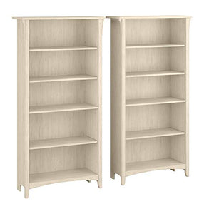 Bush Furniture Salinas 5 Shelf Bookcase Set - Antique White Tall Display Cabinet