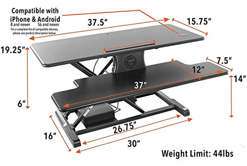 Stand Steady Flexpro Hero Power | Electric Standing Desk Converter/Desk Riser with Wireless Charging | Turns Any Desk into a Sit to Stand Up Desk | Integrated Phone/Tablet Holder (37.5 Inch/Black)