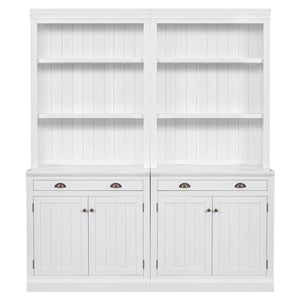 Holaki Tall Bookcase Suite with Doors and Drawer, Modern Storage Cabinets, 2-Piece Set with LED Lighting, White