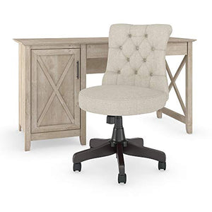 Bush Furniture Key West 54W Computer Desk with Mid Back Tufted Office Chair in Washed Gray