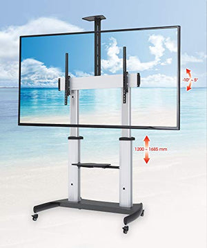 Manhattan Heavy Duty Mobile Rolling TV Cart Stand for 60-100 Inch Flat Screens - Tilt/Height Adjustable - 2 AV Shelves - 461672