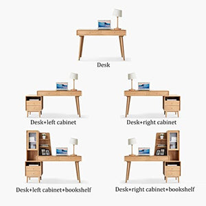 None Modern Solid Wood Office Desk with Drawer, Cabinet, and Bookshelf