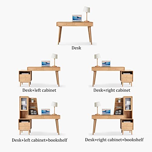 Modern Solid Wood Office Desk with Drawer, Cabinet, and Bookshelf