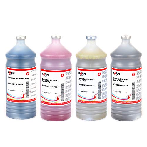 4 x 1000ml (Black, Cyan, Magenta, Yellow) Kiian Digistar HI-PRO Sublimation Ink Refills for Inkjet Printers with Epson DX4 DX5 DX7 piezo printheads