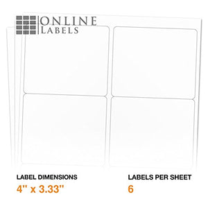 4 x 3.33 Rectangle Shipping Labels - Permanent, White Matte - Wine, Pallet Labels - 6-Up - Pack of 30,000 Labels, 5,000 Sheets - Inkjet/Laser Printers - Online Labels