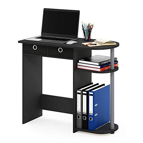 Furinno Go Green Home Laptop Notebook Computer Desk/Table, With 2 Bin Drawers, Black/Grey/Black