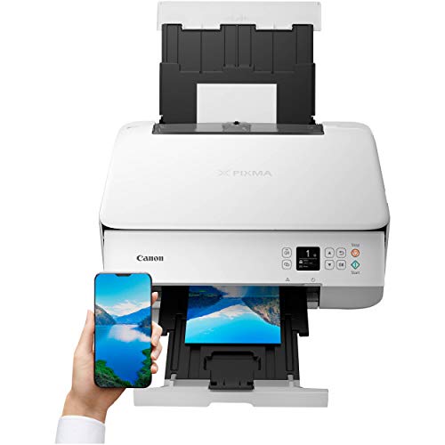Canon PIXMA TS Series All-in-One Color Wireless Bluetooth Inkjet Printer - White - Copier/Printer/Scanner - 13.0 ipm, Auto 2-Sided Printing, Voice-Activated, 1.44" OLED