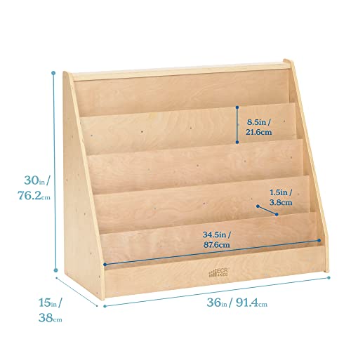 ECR4Kids-ELR-0339 Birch Hardwood Single-Sided Bookcase Display Stand for Kids, 5 Shelves, Natural Birch Hardwood Kids’ Bookshelf, Bookshelf for Kids, GREENGUARD [GOLD] Certified Book Display,15"