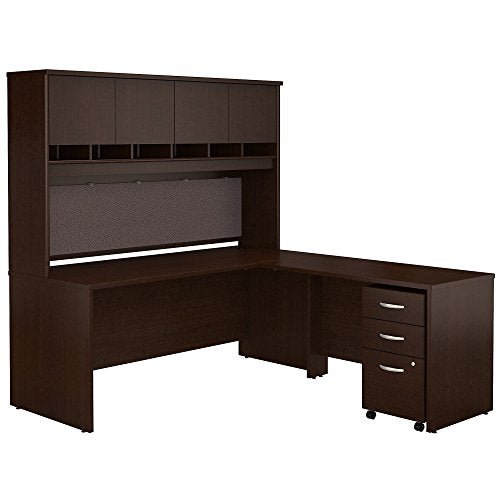 Bush Business Furniture Series C L Shaped Desk with Hutch and Mobile File Cabinet, 72W, Mocha Cherry