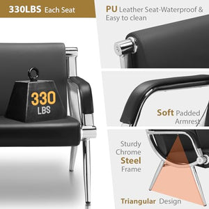 Leadzm Waiting Room Chairs with Arms - PU Leather Lobby Bench Seating