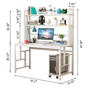 Computer Desk with Hutch Bookcase Bookshelf for Small Space, Office Desk Students Study Table Writing Desk Workstation with Shelf Storage Bookshelf for Home Office Dormitory (White)